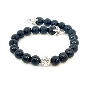 David Yurman Onyx Engraved Spiritual Beads Bracelet 8" Silver Estate DY683